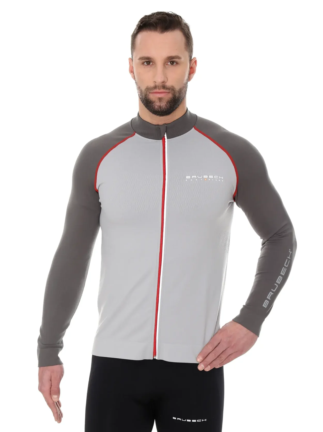 BRUBECK ATHLETIC Férfi cipzáras sportpulóver – Világosszürke / Grafit (XXL) 16