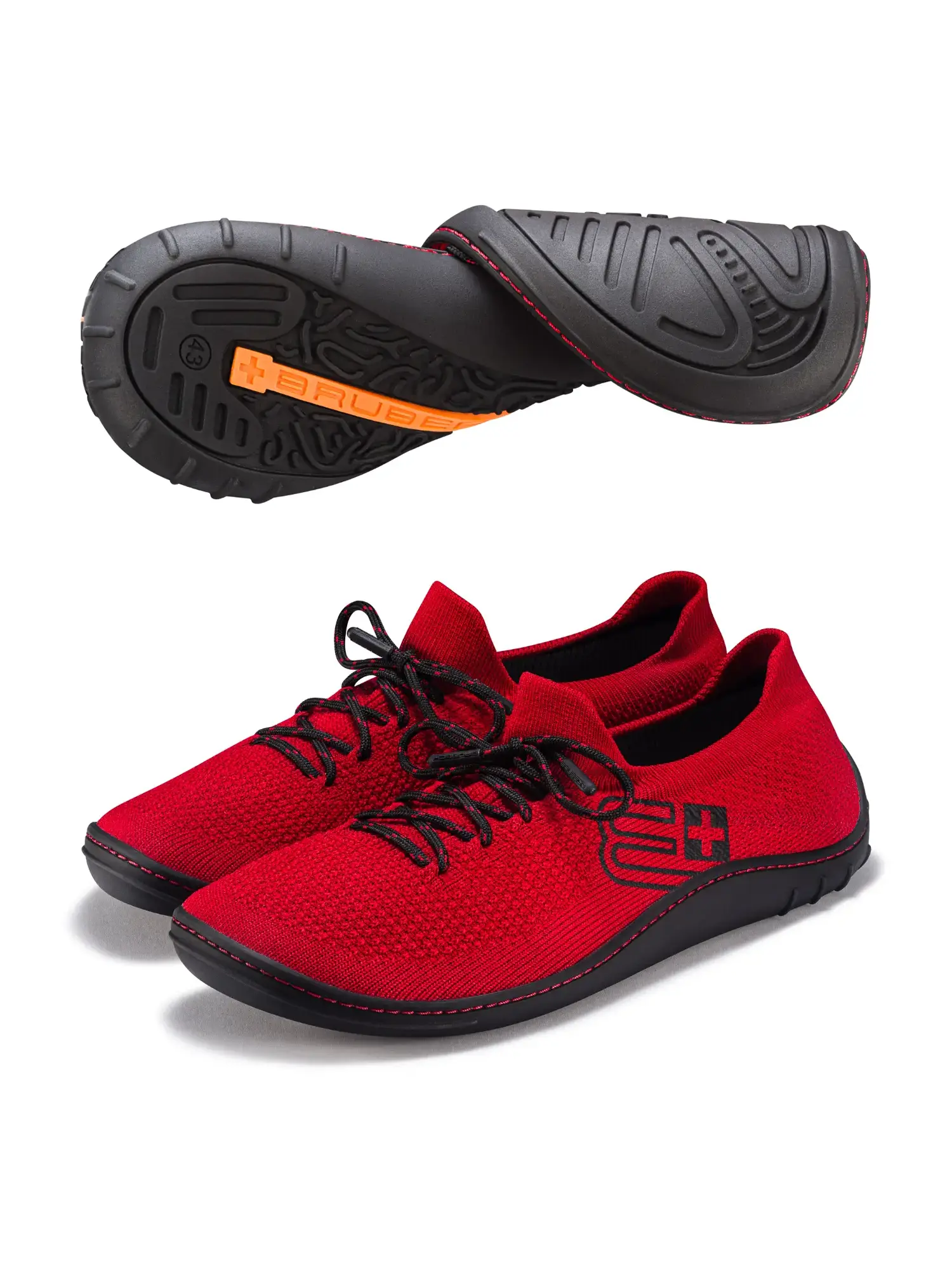 brubeck barefoot 25 ferfi cipo merinó gyapju, piros fekete szin elolrol