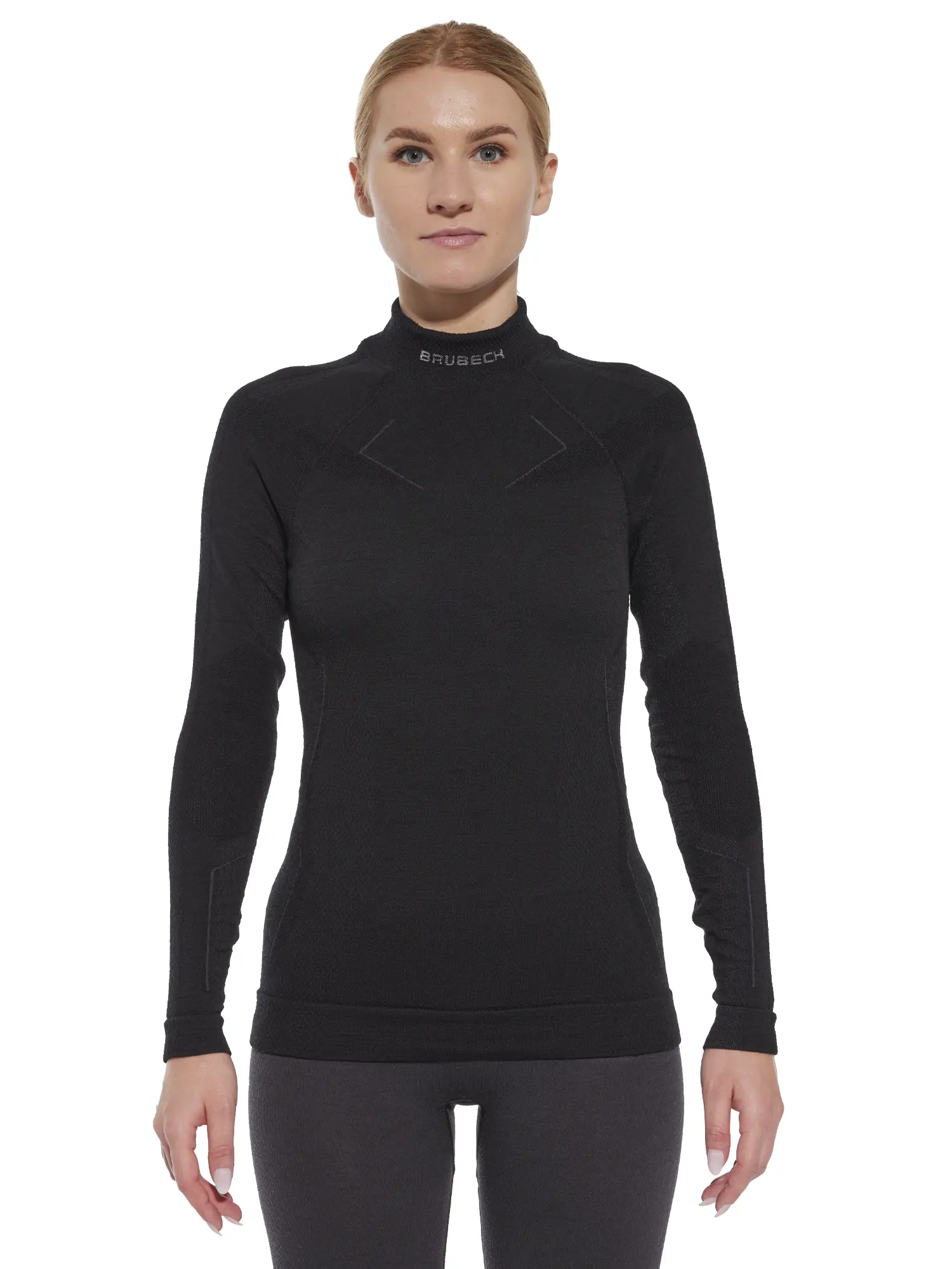 Női fekete merinó gyapjú aláöltözet felső elölről