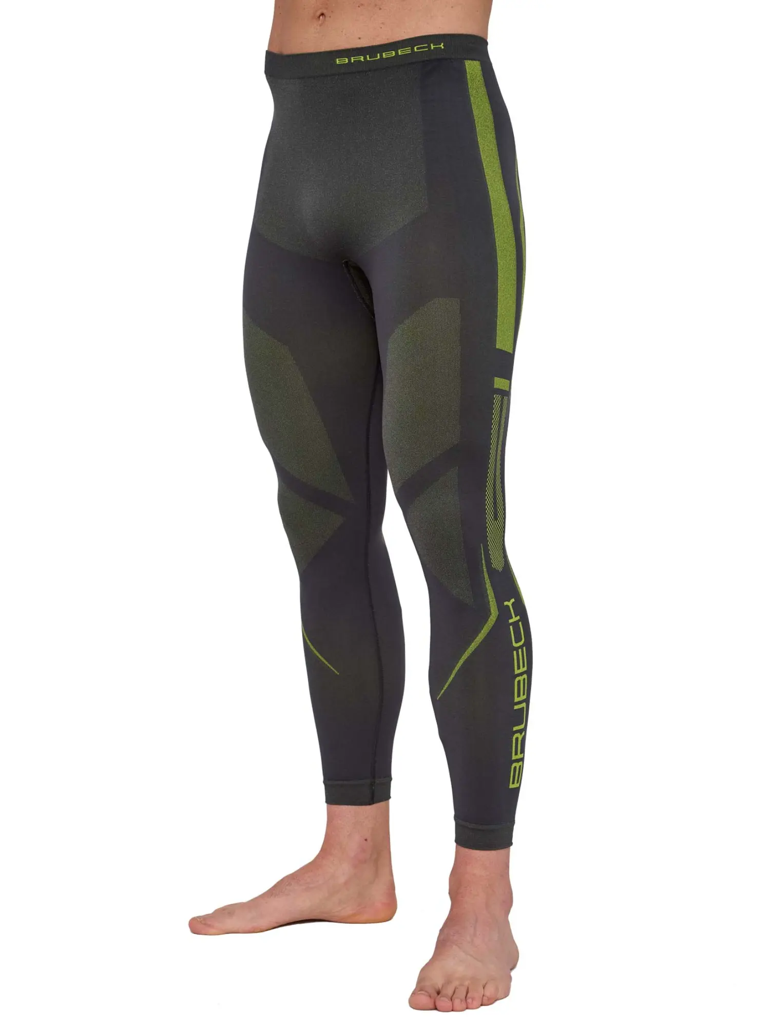 BRUBECK DRY férfi aláöltözet nadrág grafit lime színben elölnézetből, technikai sport alsó futáshoz, kerékpározáshoz, túrázáshoz és outdoor aktivitásokhoz.