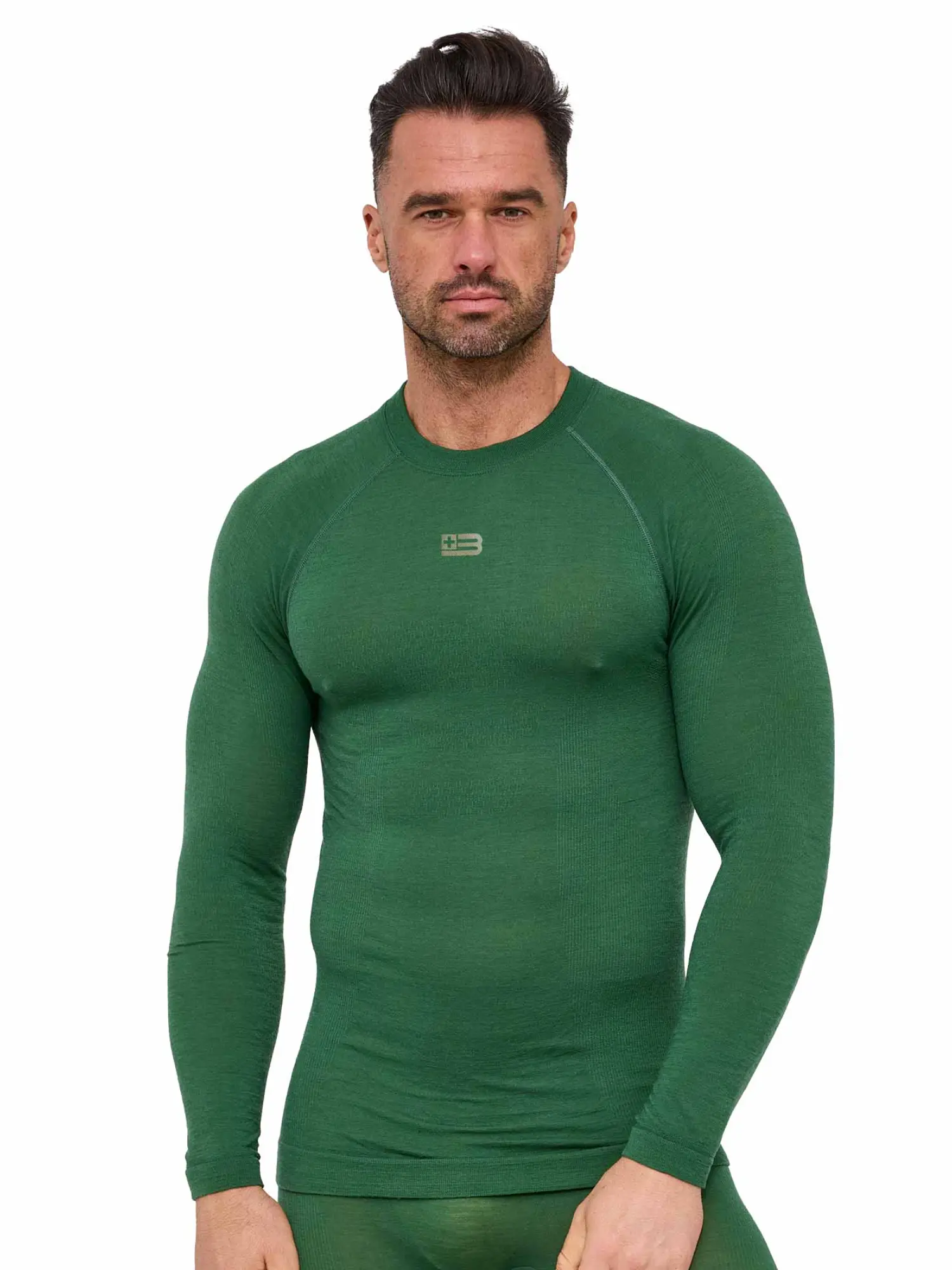 Brubeck ACTIVE MERINO férfi hosszú ujjú merinó gyapjú felső zöld színben